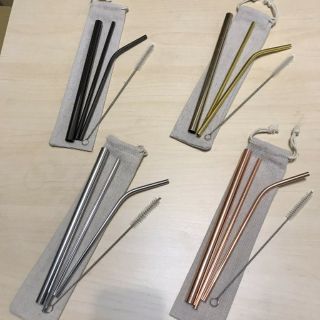 🚩現貨出清🚩SUS316 不銹鋼 金 太空黑 玫瑰金 環保吸管*3 收納袋 吸管刷 五件組 抗腐蝕耐酸鹼