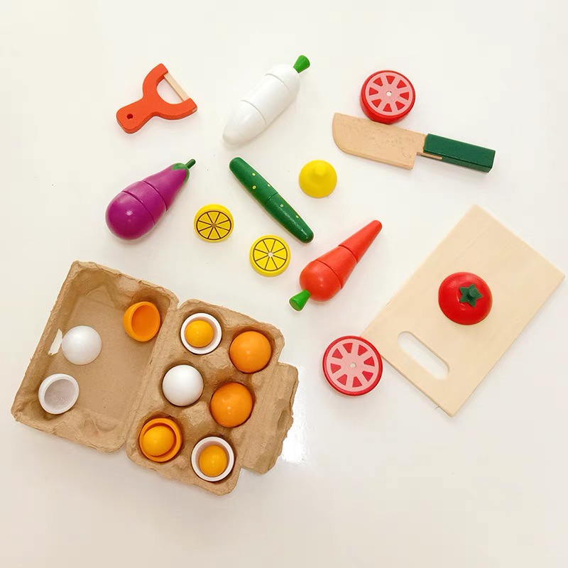 木盒木質積木 磁性玩具 兒童過家家仿真道具 木製廚房玩具 幼兒辦家家玩具 女孩玩具 韓國INS玩具 日本品牌水果