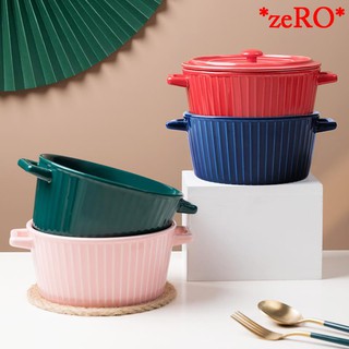 *zeRO*北歐雙耳湯碗家用創意陶瓷微波爐大碗個性大號單個學生泡麵碗帶蓋*預購
