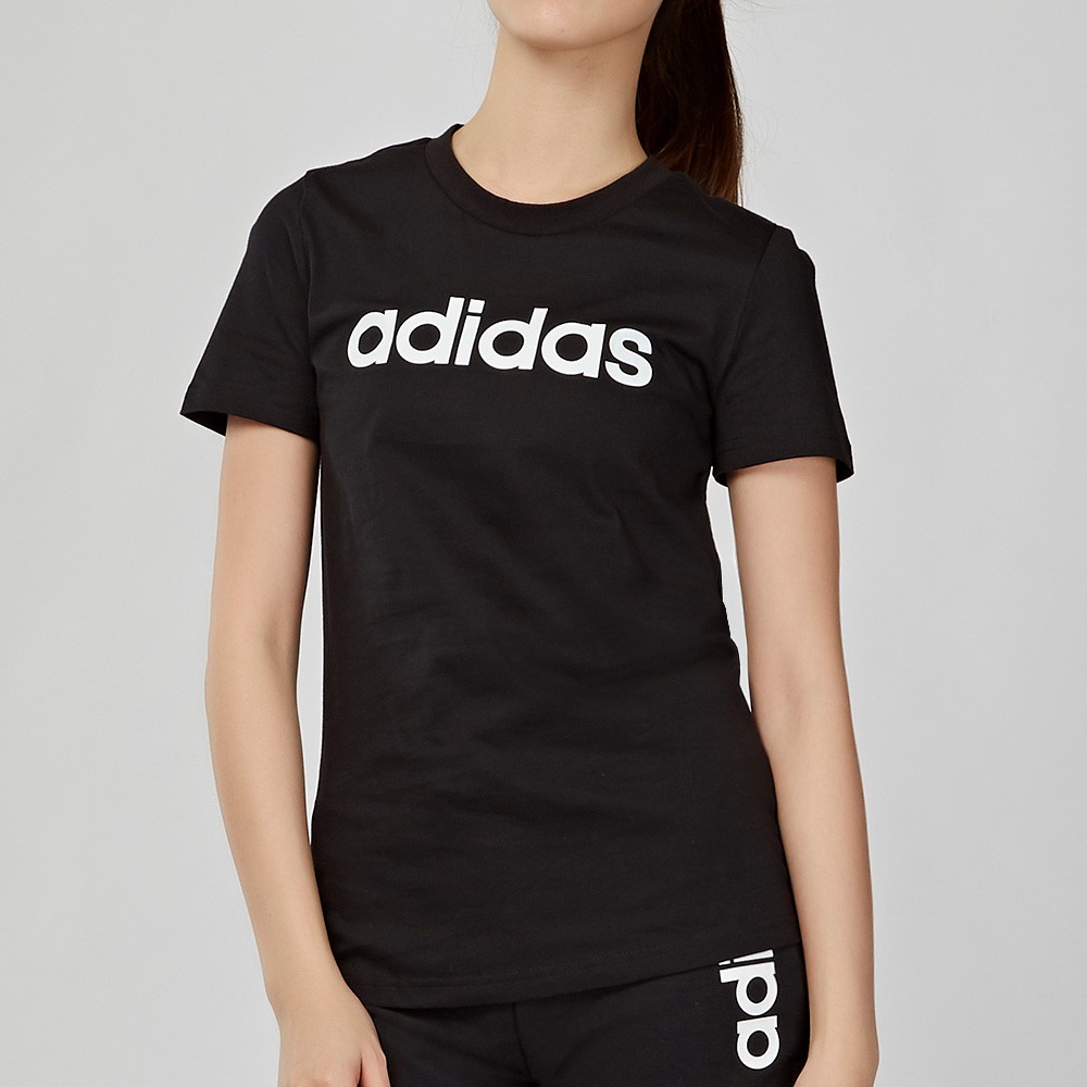 Adidas Essentials LINEAR 女款 黑色 LOGO 短袖 DP2361