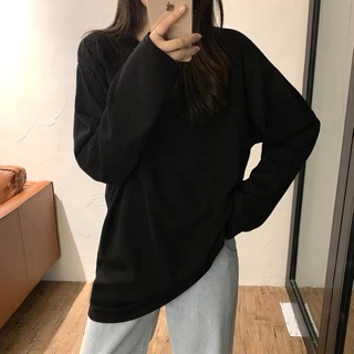 全新女裝 素色黑T 長袖上衣微寬鬆打底上衣 簡單百搭