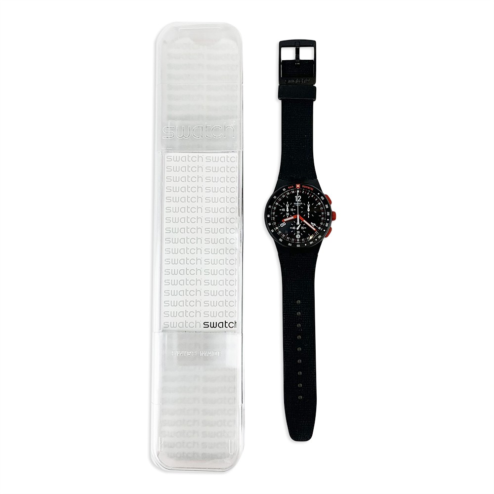Swatch STAND HALL 三眼計時日期腕錶手錶黑紅SUSB411 | 蝦皮購物