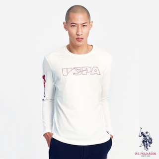 【U.S. POLO ASSN.】男款印字設計長袖T恤-純白色 US POLO