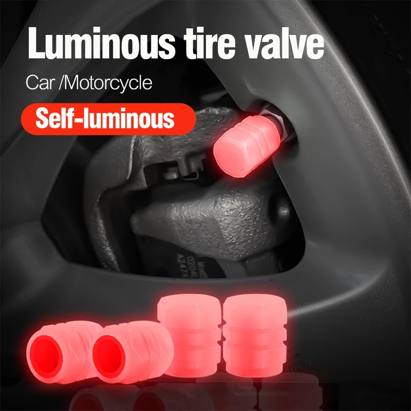 4 包紅色熒光輪胎氣門嘴蓋 / 通用汽車發光輪胎空氣蓋蓋, 用於汽車, 卡車, 摩托車的通用輪胎氣門嘴蓋
