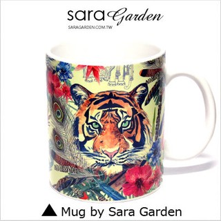 客製化 馬克杯 陶瓷杯 彩繪 水彩 扶桑花 孟加拉虎 Sara Garden