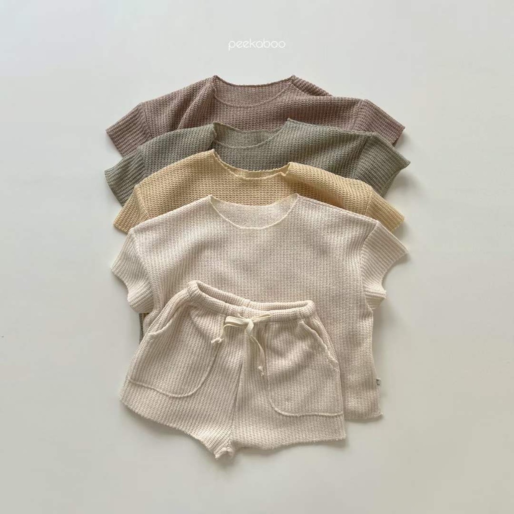 peekaboo 清爽洞洞寶寶套裝《現+預》｜嬰兒套裝 兒童套裝 寶寶罩衫 短褲 寶寶衣服 嬰兒衣服 寶寶髮帶 韓國童裝