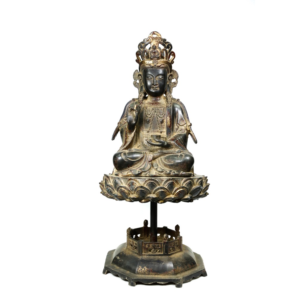 博古珍藏》西藏密宗．銅漆金不空成就佛古佛坐像．高61公分擺件．老件 