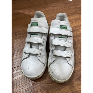 二手 adidas 白色愛迪達 Stan smith 低筒復古魔鬼氈運動鞋 綠色