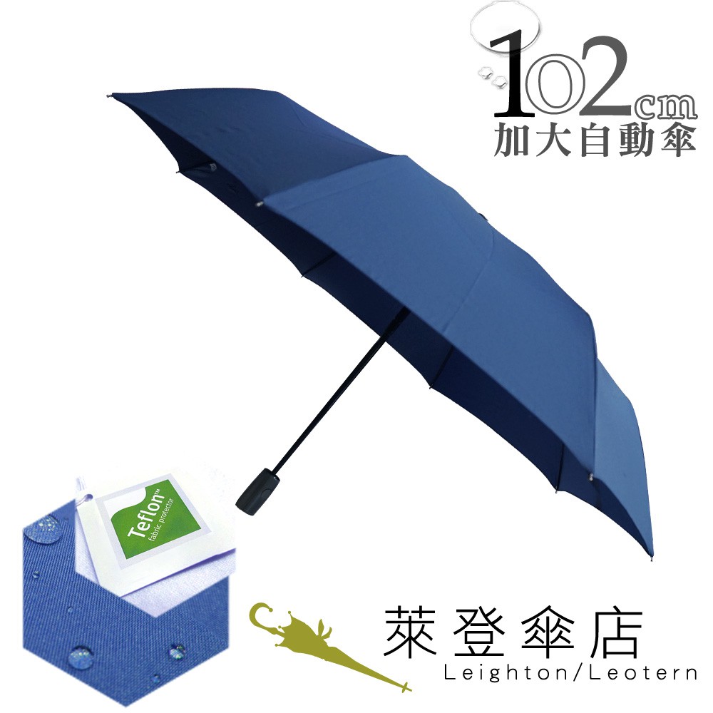 【萊登傘】雨傘 素色鐵氟龍 102cm加大傘面自動傘 易甩乾 防風抗斷 深藍 特價