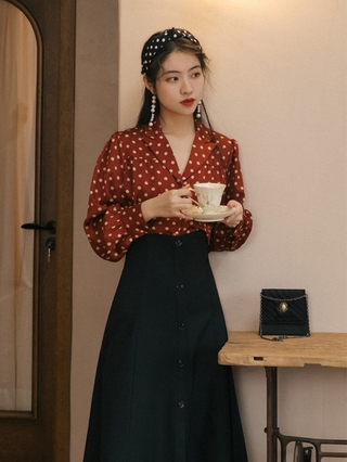 甜小甜洋裝80年代女裝港風連衣裙春秋復古著vintage裙長裙法式波點chic套裝 蝦皮購物