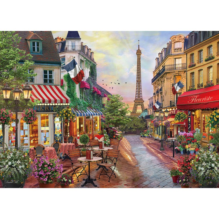54-213 絕版迷你2000片日本進口拼圖 繪畫風景 法國巴黎 餐廳 花 街道 艾斐爾鐵塔 DAVID MACLEAN