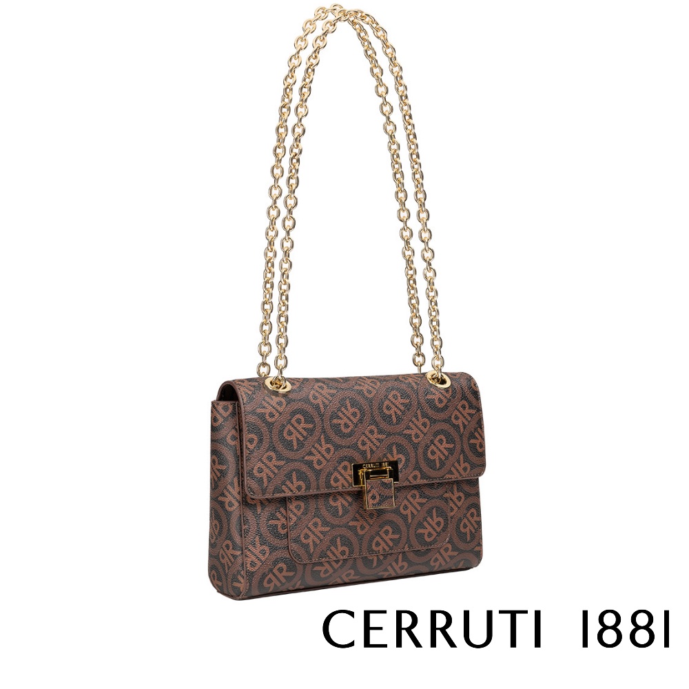 【Cerruti 1881】頂級 義大利 皮革 肩背包 MICHELLE (咖啡色 CEBA04852T)