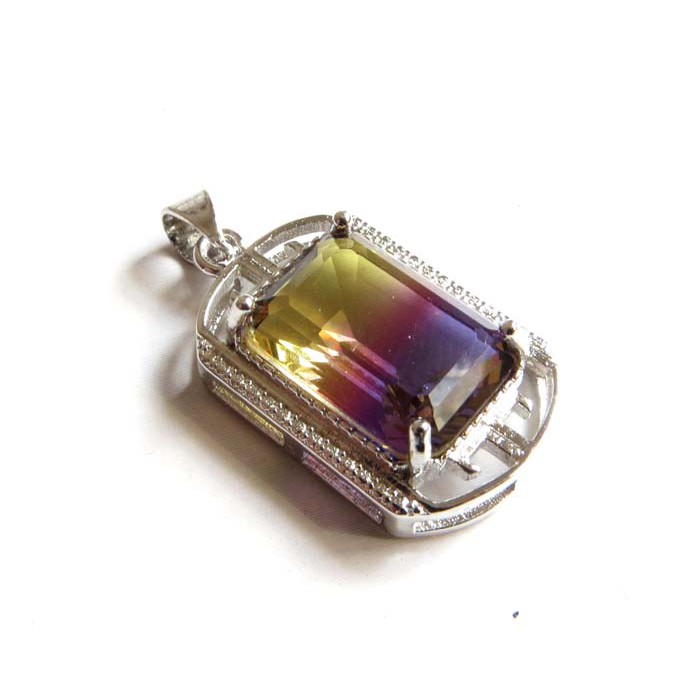 天然水晶極美全淨體紫黃晶吊墬墬子項鍊項墬掛件附925銀鍊高檔珠寶玉石寶石首飾飾品