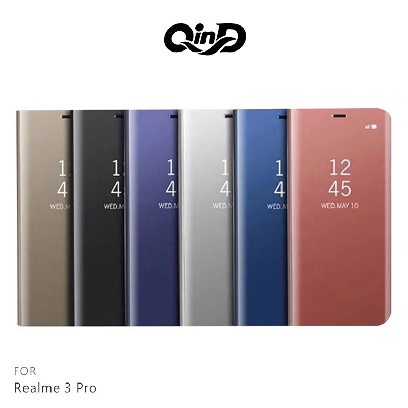 QinD Realme 3 Pro 透視皮套 可立 支架 可視來電 鏡面 保護套