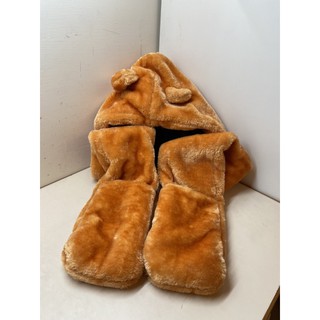 橘色熊寶寶溫暖頭套手套