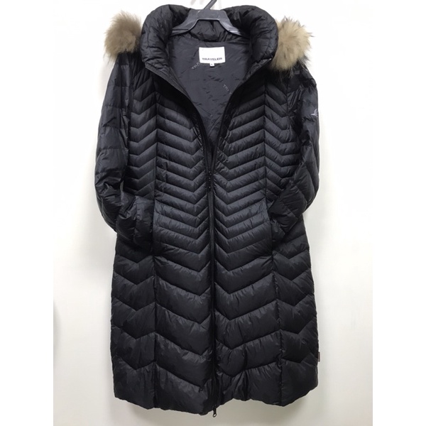 二手 TRAVELER 旅行者 防潑水長版羽絨外套（XL/黑色) FP+蓬鬆度800