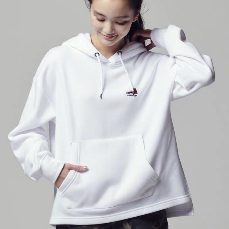 日本特價converse 刺繡小標白色帽t 前短後長刷毛 蝦皮購物