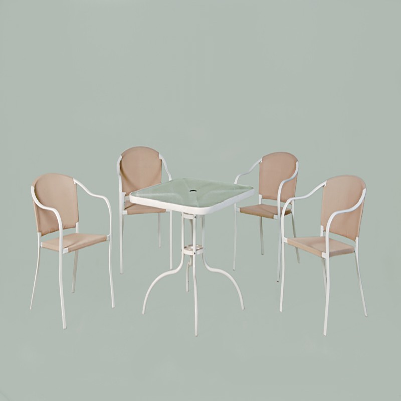 【FU20-A】 80cm半鋁玻璃方桌椅組