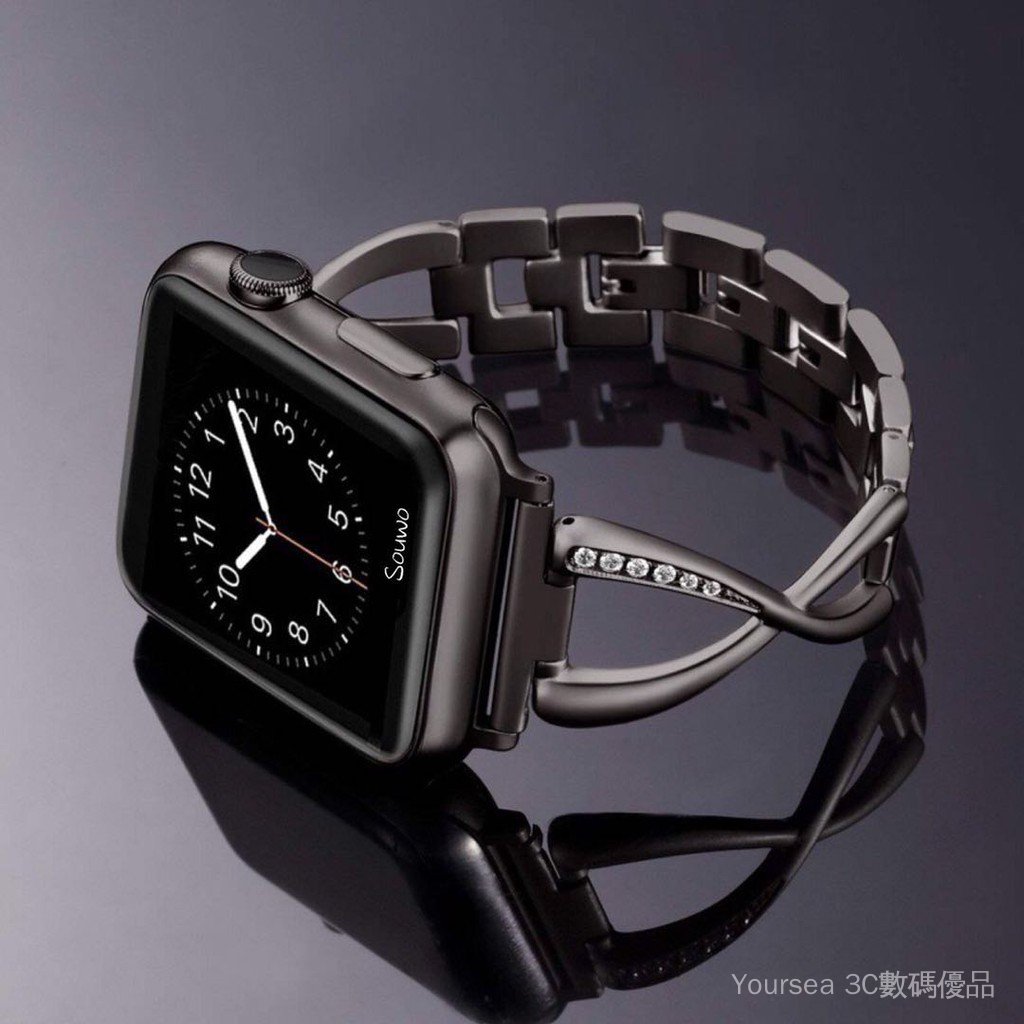 蘋果手錶鑲鑽錶帶 apple watch S9 8 7 6代S金屬錶帶 iwatch 9代SE不銹鋼X款鑲鑽錶帶