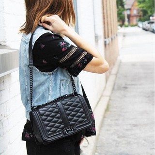 （預購）Rebecca Minkoff Love 經典黑色 菱格黑鍊小香包 肩揹包 斜揹包 三用包