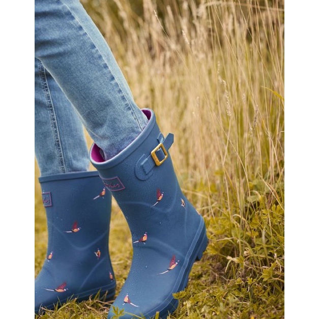 Miolla 英國品牌Joules 土耳其藍長尾鳥中筒雨鞋/雨靴