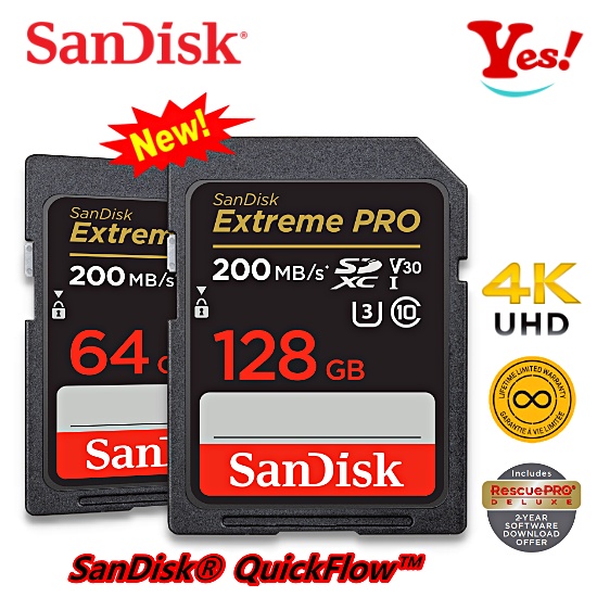 【Yes！公司貨】SanDisk Extreme Pro V30 U3 64G 128G 200MB SD 相機 記憶卡