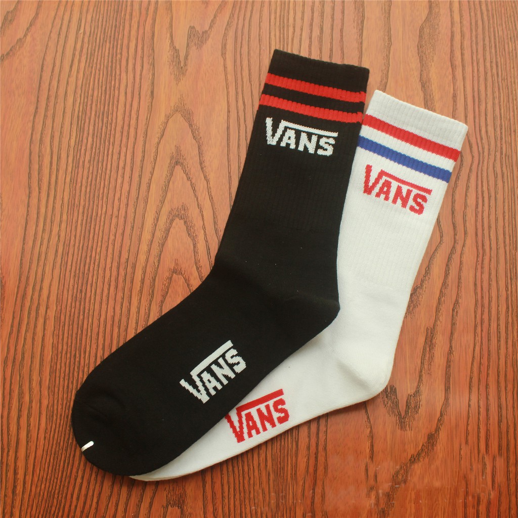 范斯 新款 Letters 女式男式長款棉質 VANS 襪子條紋時髦運動街頭襪