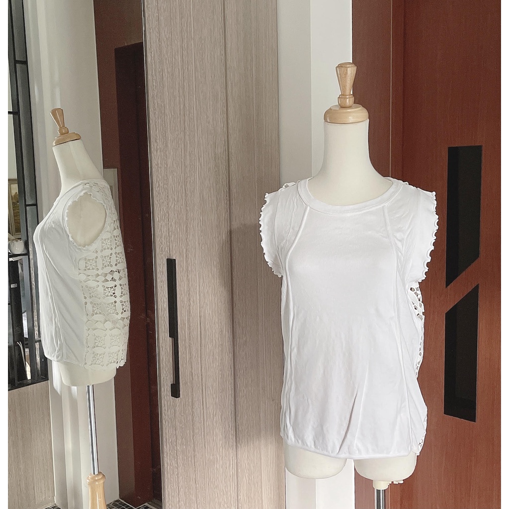【名牌二手衣】Sandro 精品專櫃 白色蕾絲無袖上衣 Size: 1