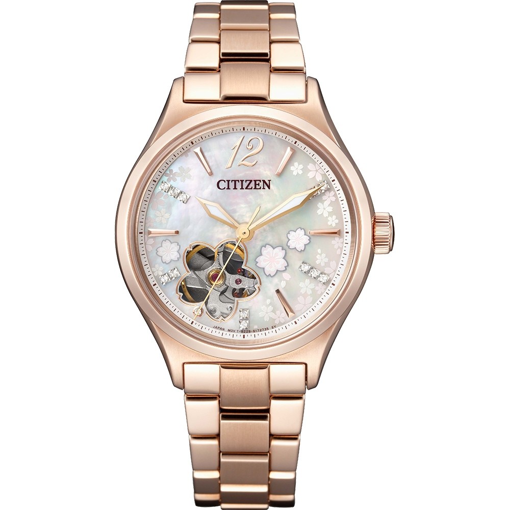 CITIZEN 星辰錶 Lady's 廣告款 櫻花鏤空機械錶 贈皮帶 34mm PC1018-69D 原廠公司貨