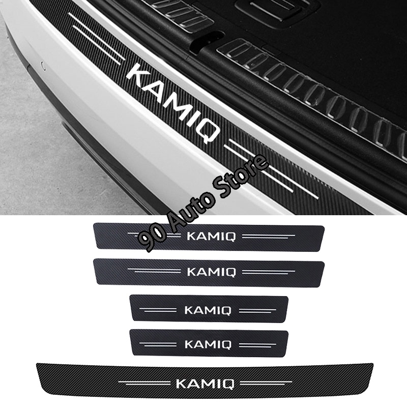 Skoda Kamiq 徽標碳纖維汽車標誌徽章門檻保護器後備箱保險槓護板貼紙裝飾