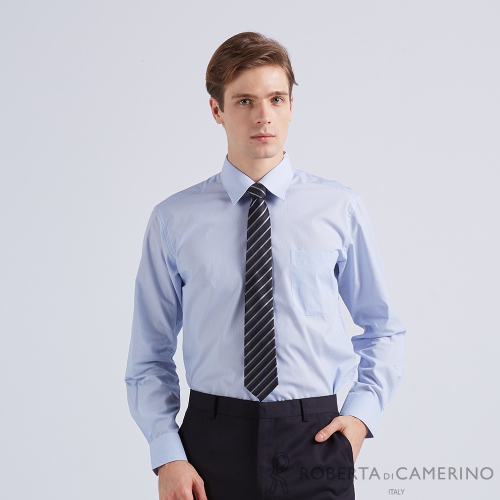 【ROBERTA諾貝達】 台灣製 職場型男 展現時尚都會風格長袖襯衫 藍