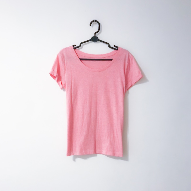 NET / 二手 / 運動風棉質上衣 圓領T恤 粉紅色上衣 素色上衣 無印風