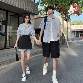 【COUPLE】🔥🔥夏季新品氣質情侶裝短袖學院風連衣裙男女襯衫