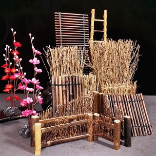 復古竹製壽司盤擺竹籬笆竹絲編竹籬笆擺件日韓料理擺盤刺身裝飾品