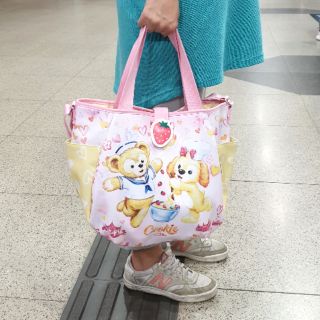香港迪士尼樂園正版授權 DUFFY & COOKIES達菲與餅乾狗肩背側背兩用春季粉嫩帆布袋帆布包可調式肩帶