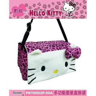 車之嚴選 cars go 汽車用品【PKTD002P-09A】Hello Kitty粉紅豹紋 面紙盒套掛袋(可吊掛頭枕)