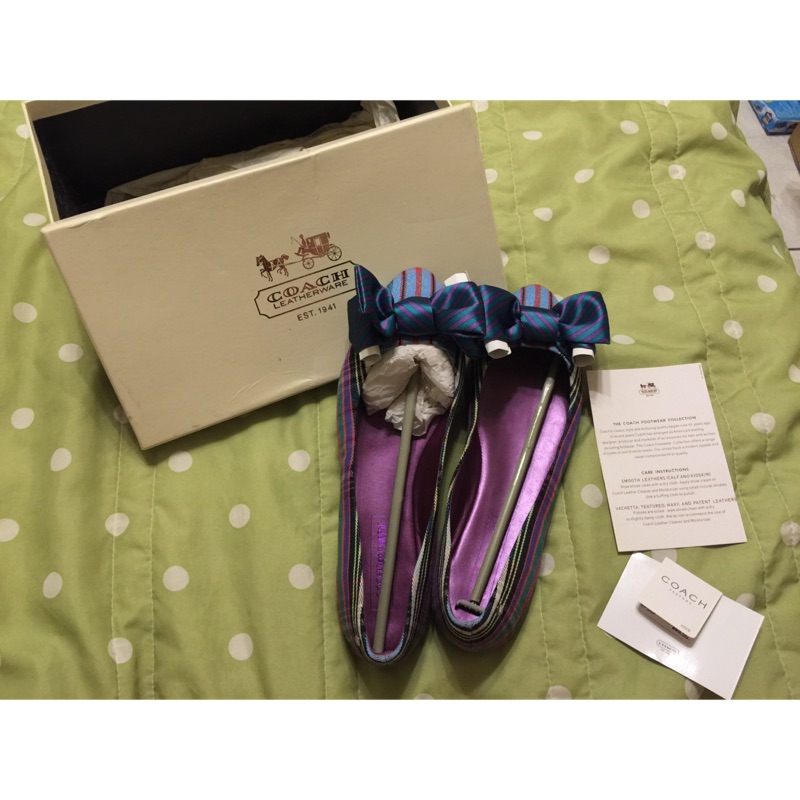 全新真品 COACH 紫藍配 娃娃鞋 平底鞋 尖頭鞋 7.5號