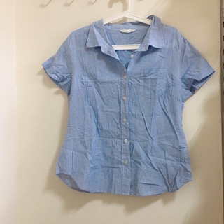 NET 女藍色襯衫 短袖襯衫 面試襯衫 上班襯衫 休閒襯衫