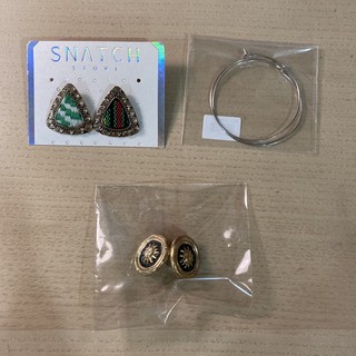 二手耳環 復古編織三角形耳環 細大圈圈耳環 復古金色太陽耳環