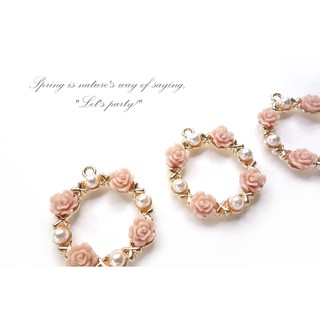 樹脂玫瑰珍珠花圈 飾品 珍珠 玫瑰 粉色 花圈 吊飾 鑰匙圈 AS
