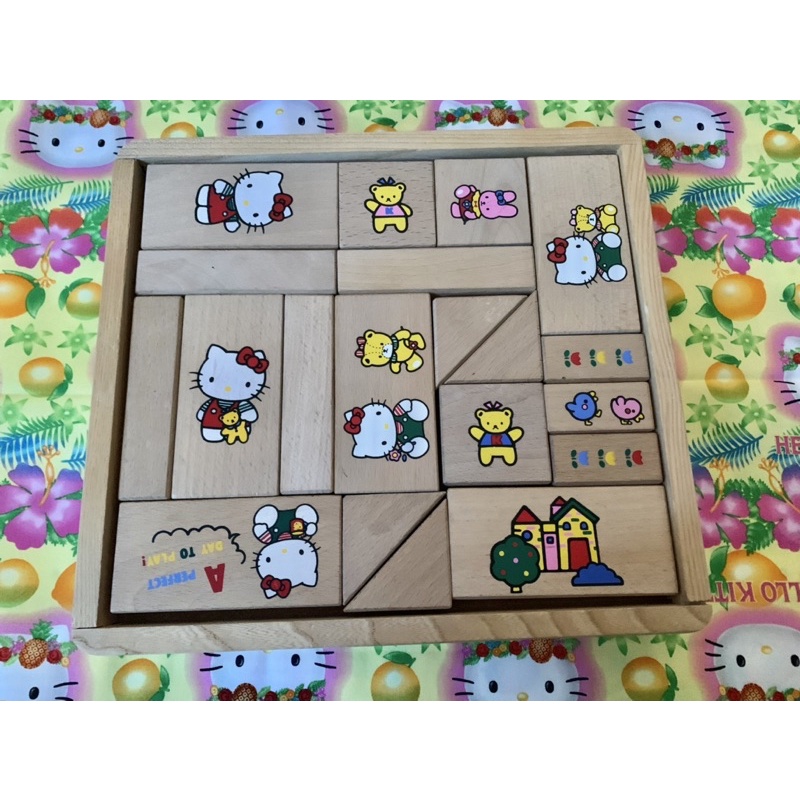 日本帶回 三麗鷗 正品 哈囉 凱蒂貓 hello kitty Sanrio 玩具 1989 小熊 木頭 育智玩具 積木