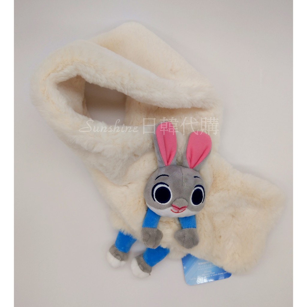 現貨 韓國正品 WING HOUSE 女童裝  迪士尼 立體圍巾 哈茱蒂 兔子 動物方程式 毛絨 圍巾 圍脖 兒童圍巾