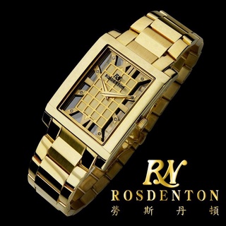 ROSDENTON 勞斯丹頓 男 風雲簍空真鑽方形腕錶-金(1108M-G)