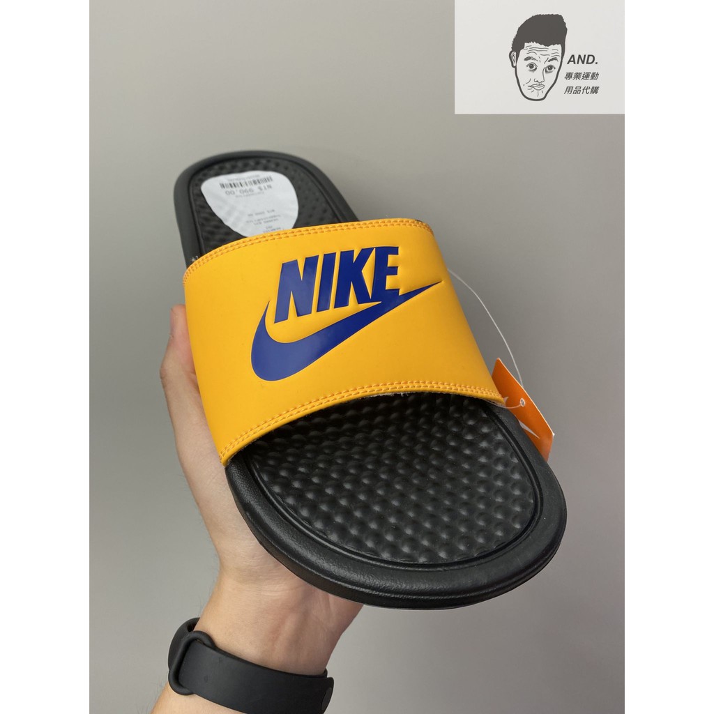 【AND.】NIKE BENASSI JDI SLIDE 運動拖鞋 鴛鴦 撞色 藍黃 男鞋 343880-035