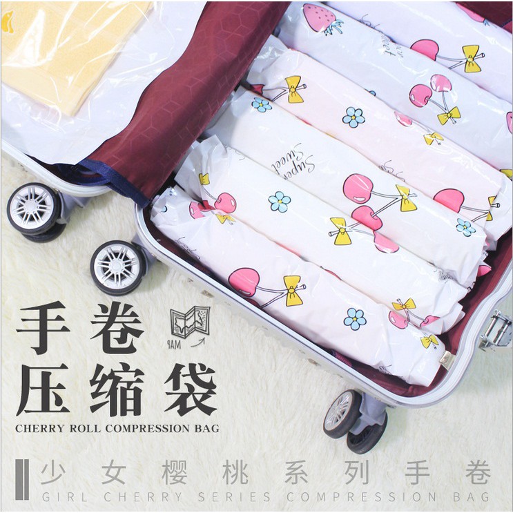 台灣現貨 手捲壓縮袋 旅行用衣物收納袋 壓縮袋 真空收納袋 衣物收納袋 手捲式壓縮袋