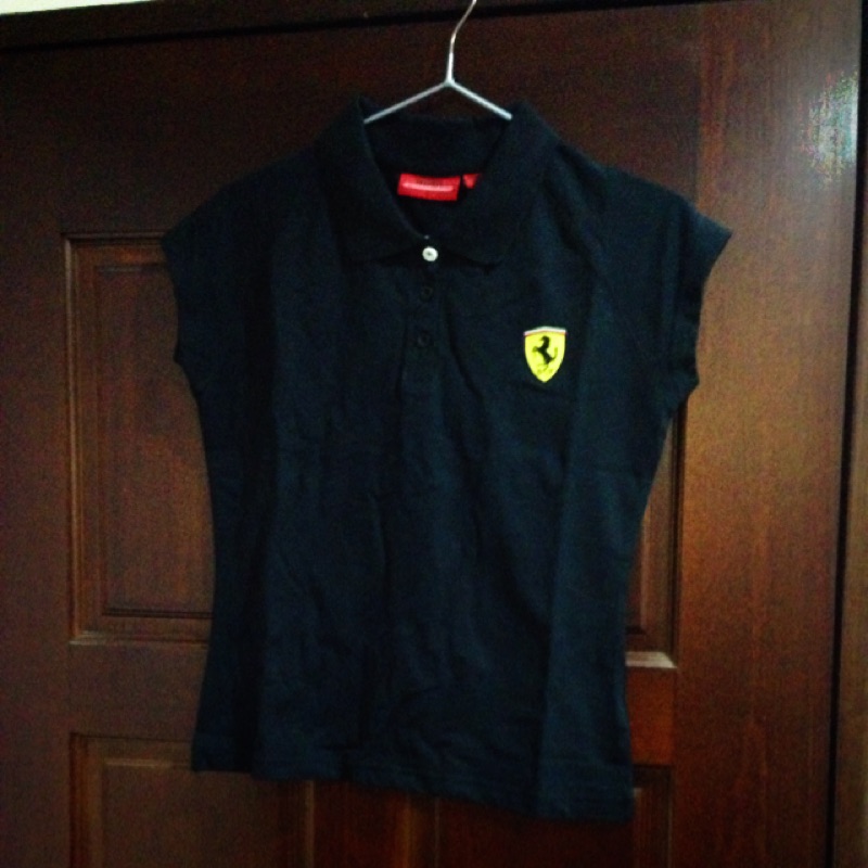 Ferrari 3D黃盾牌 女生黑色PoLo衫