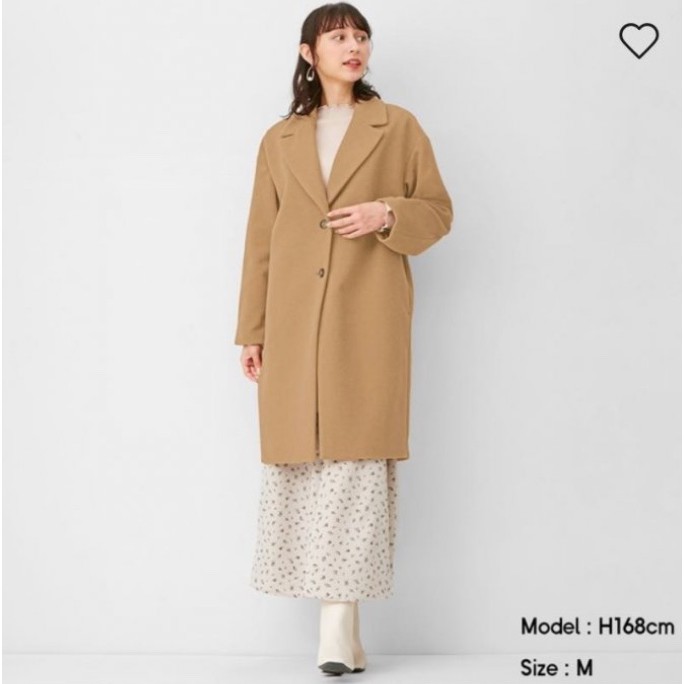 GU 女裝 駝色咖啡色羊毛混紡寬版大衣/長版大衣 M號