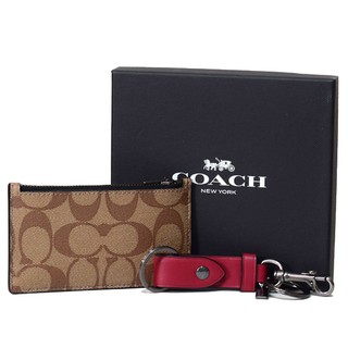 COACH零錢卡片夾防刮皮革鑰匙圈禮盒組100%原廠正品