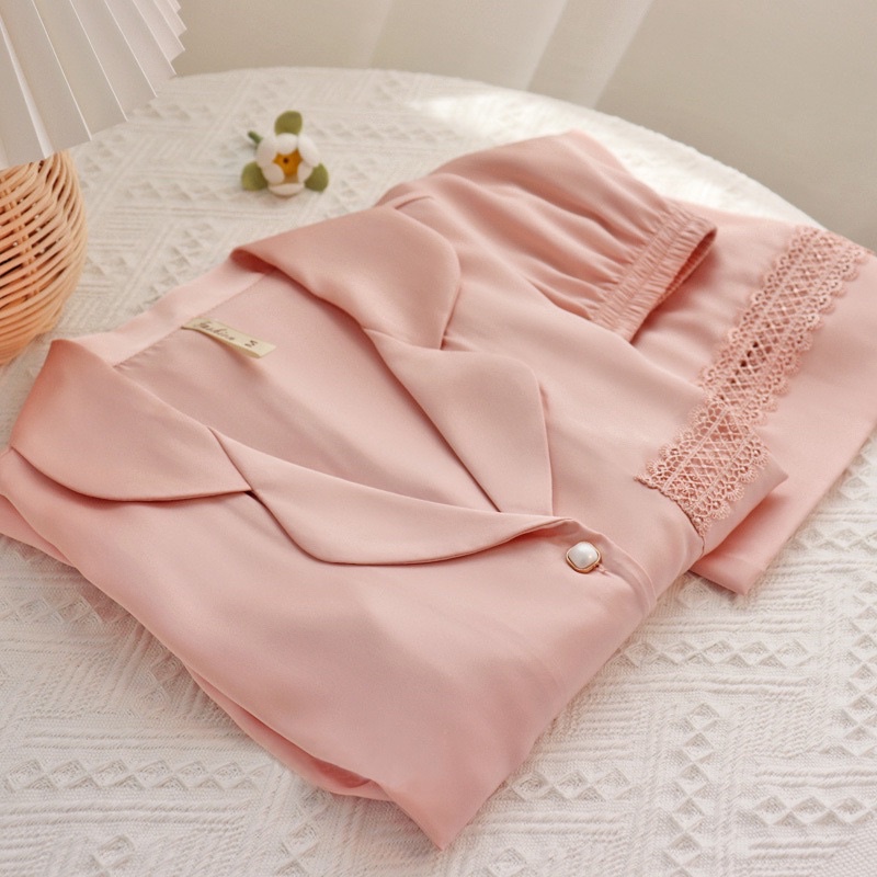 SHANAIDO 🌷短袖冰絲緞面睡衣套裝 居家服 薄面 翻領睡衣 兩色