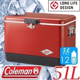 【Coleman 美國 51L 紅黑經典鋼甲冰箱】CM04320/不鏽鋼冰箱/硬式冰桶/悠遊山水